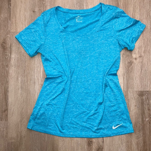 M - NIKE- Blue, Dri-Fit, Short Sleeve Activewear Top - Picture 5 of 9